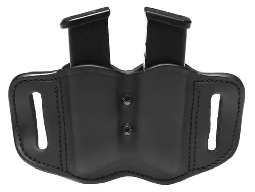 1791 Gunleather MAGF22SBLA MAG-F Double Mag Holster Stealth Black Leather Belt Slide Compatible w/ Double Stack Ambidextrous