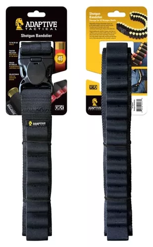 ADAPTIVE TACTICAL AT06401 Shotgun Bandolier45rd Black Nylon Reinforced, Non-Slip Elastic Loops Fully Adj. Fit