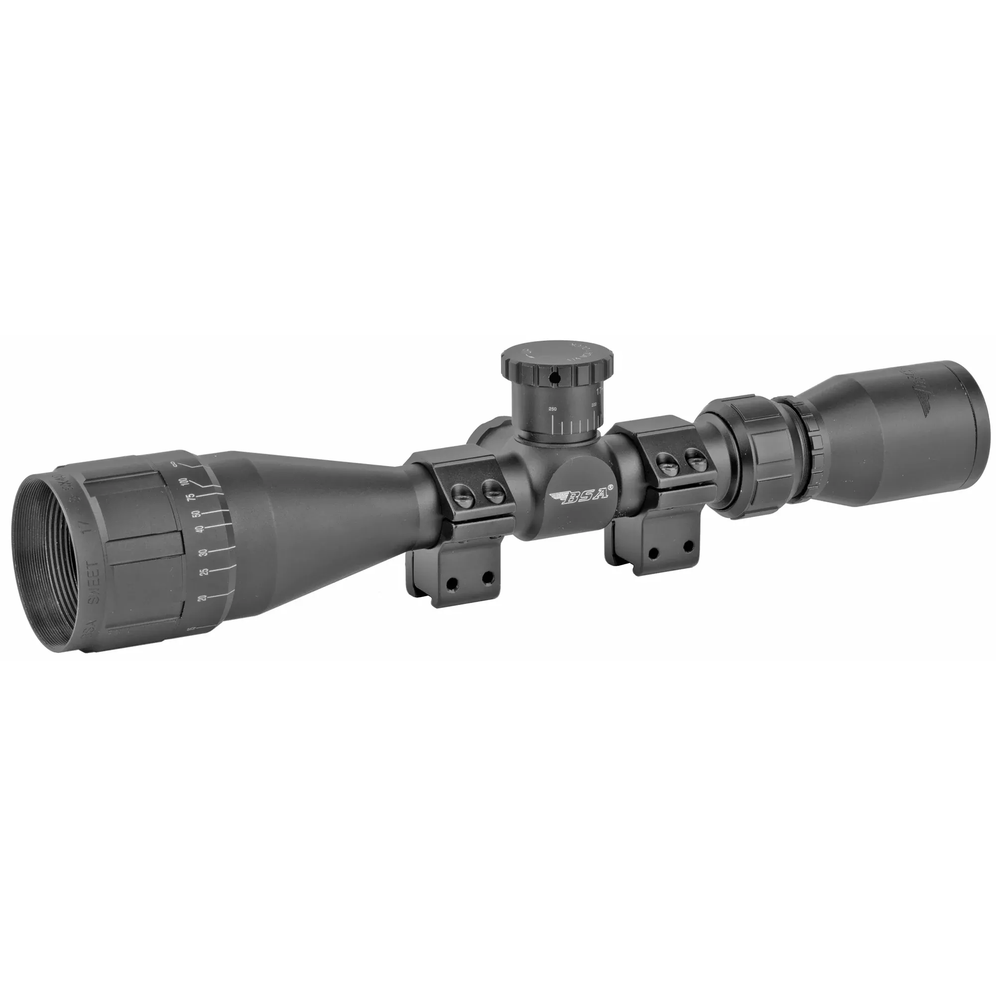Bsa Optics Sweet 17, Rimfire Scope, 3-9X40, 1" Maintube, 30 Round Box Duplex Reticle, Black Color, Designed For 17