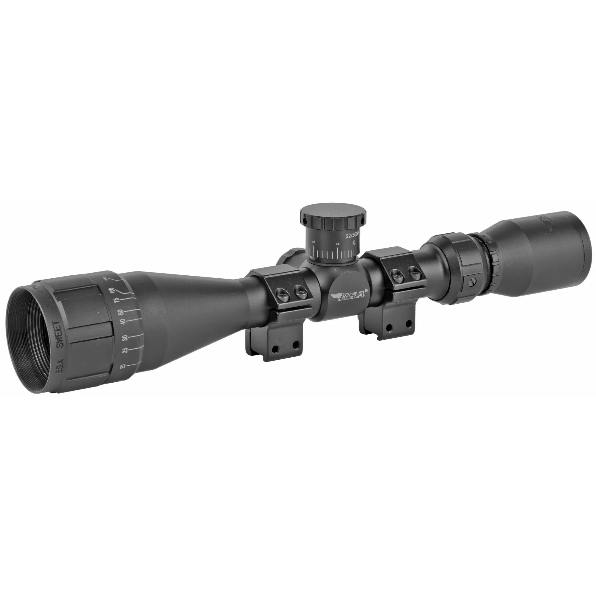 Bsa Optics Sweet 22, Rimfire Scope, 4-12X40mm, 1" Maintube, 30 Round Box Duplex Reticle, Black Color, Designed For