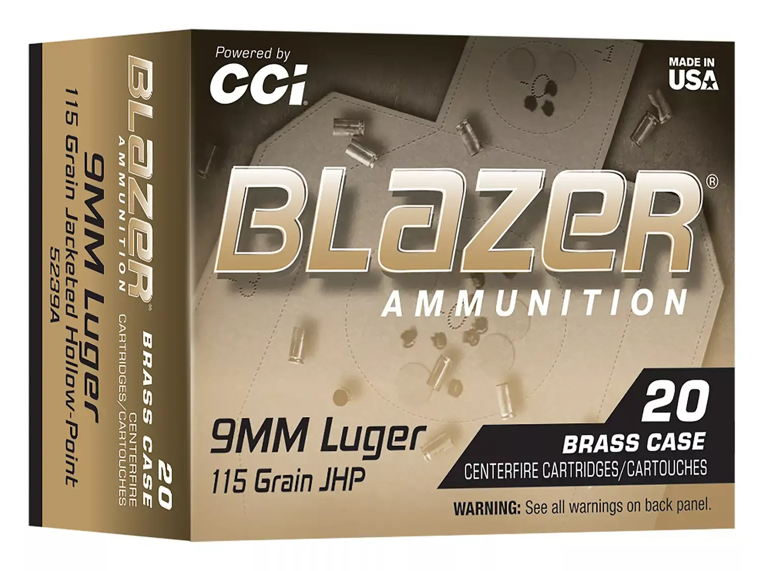 CCI 9MM Luger 115GR Blazer Brass JHP 20RD 20RD/BX 25BX/CS