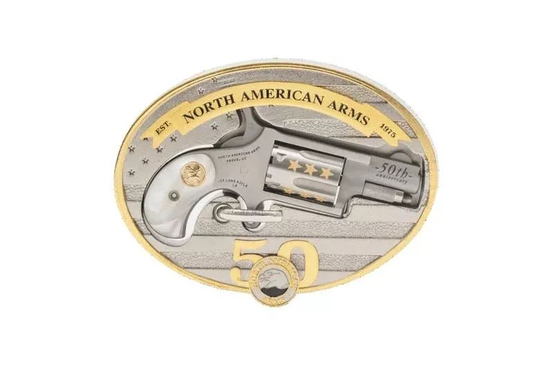 NAA 22LR 1.125" 22LR Pistol 50TH Anniversary Stainless Silver/Gold W/ Belt Buckle